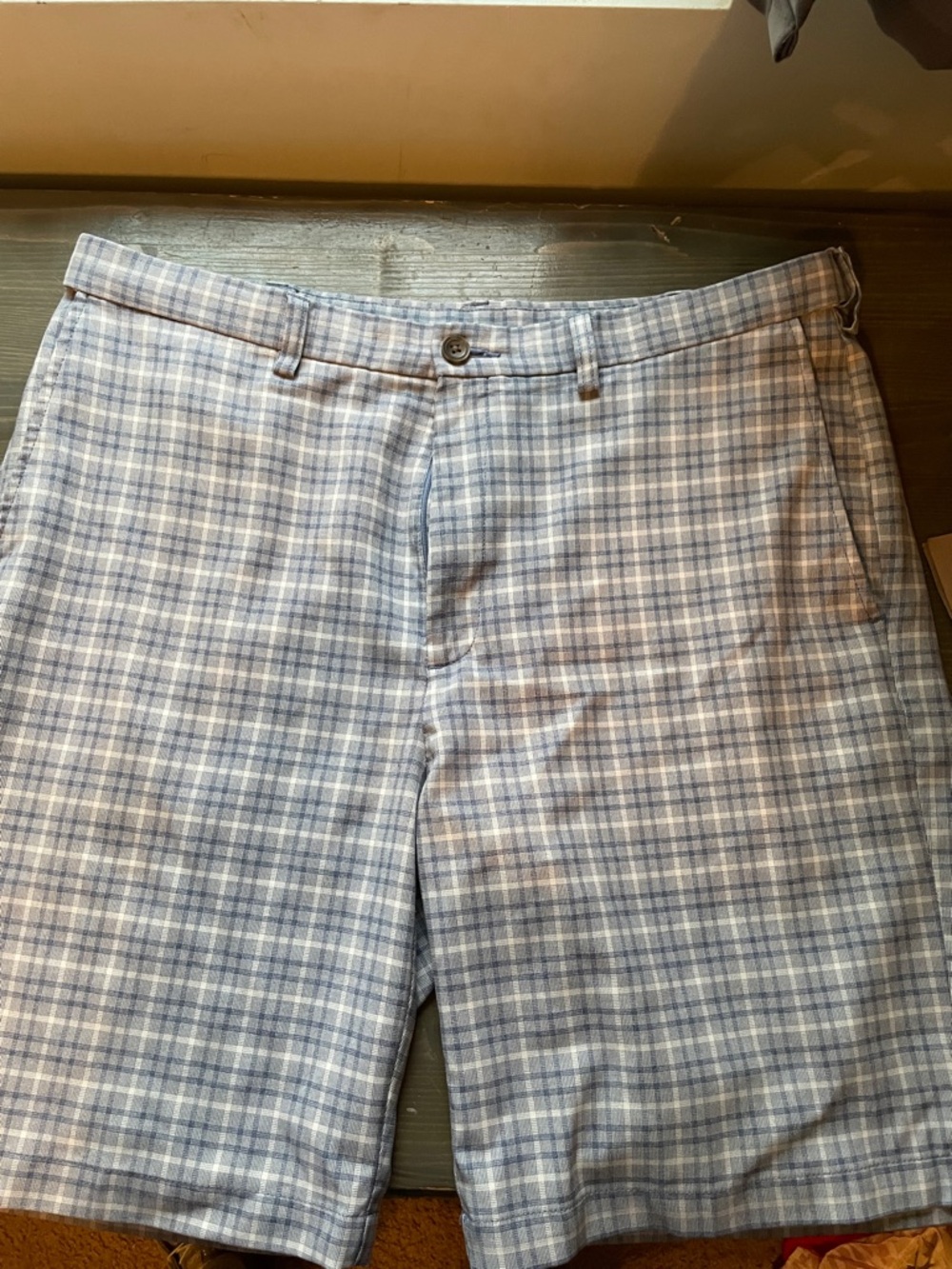 Men's Flat Front Plaid Shorts - Light Blue